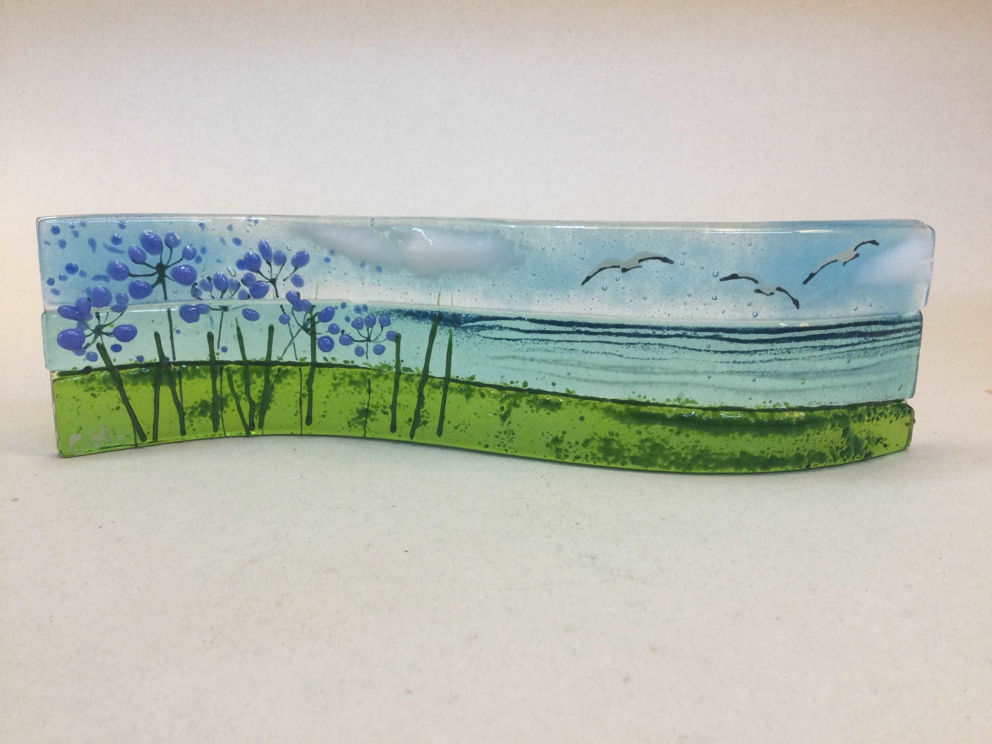 Small freestanding wave - Agapanthus - Fused Glass By Claire Harris 