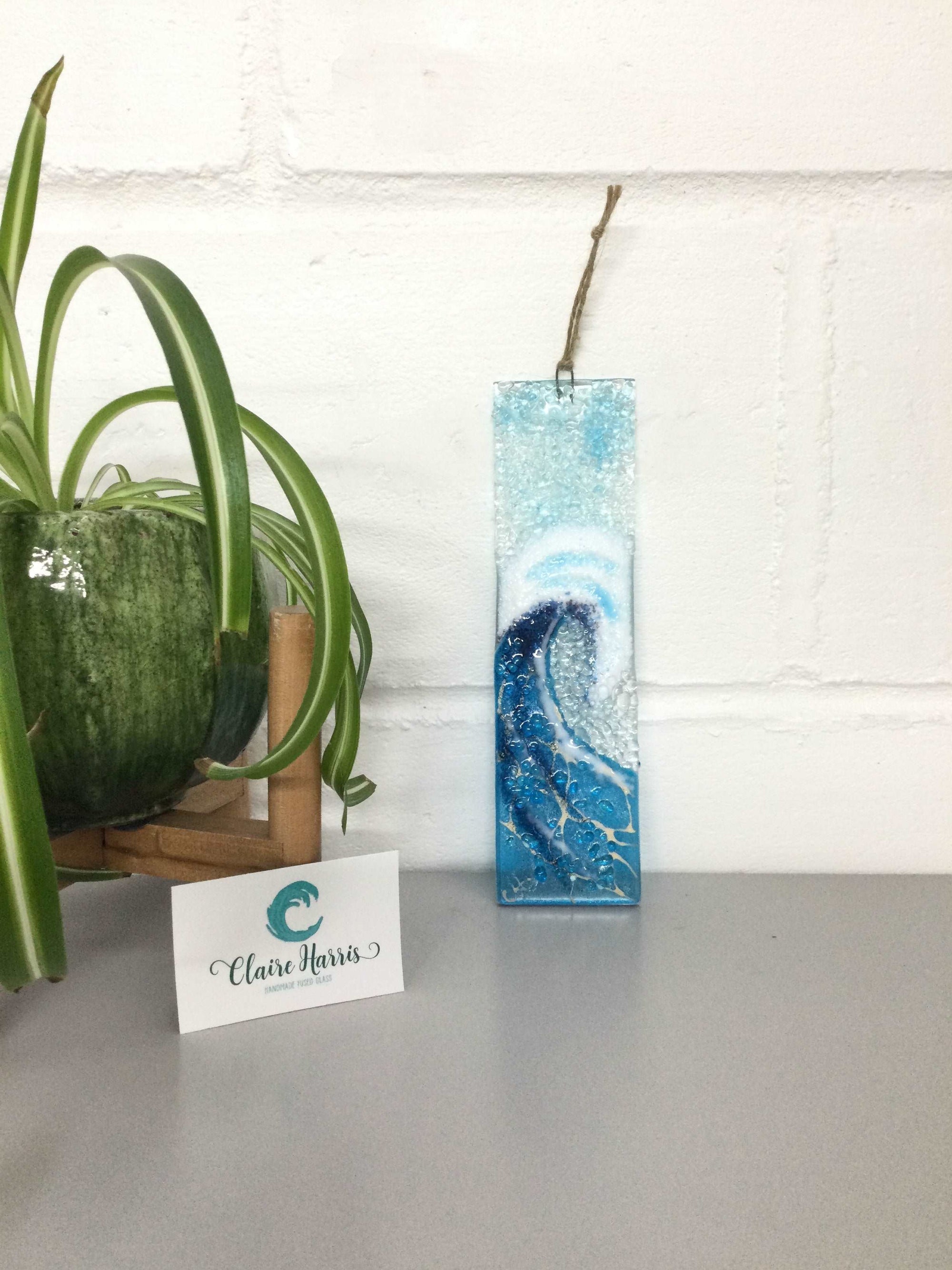 Large Hanger - Turquoise Crashing Wave - Fused Glass By Claire Harris 