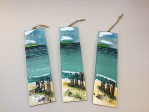 Large Hanger - Sea scene with groyns - Fused Glass By Claire Harris 