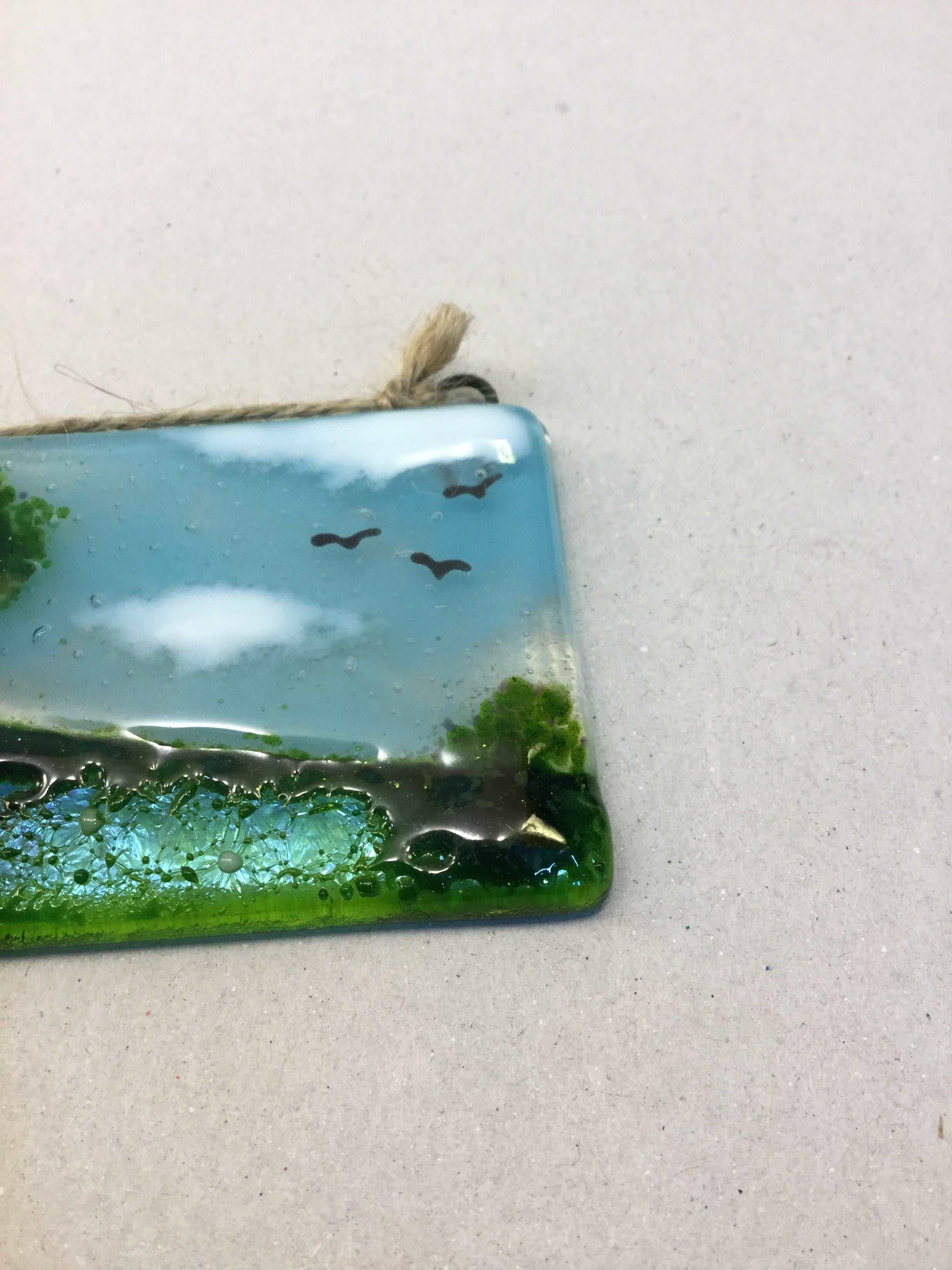 Horizontal Small Hanger - Nearly Home Trees - Fused Glass By Claire Harris 