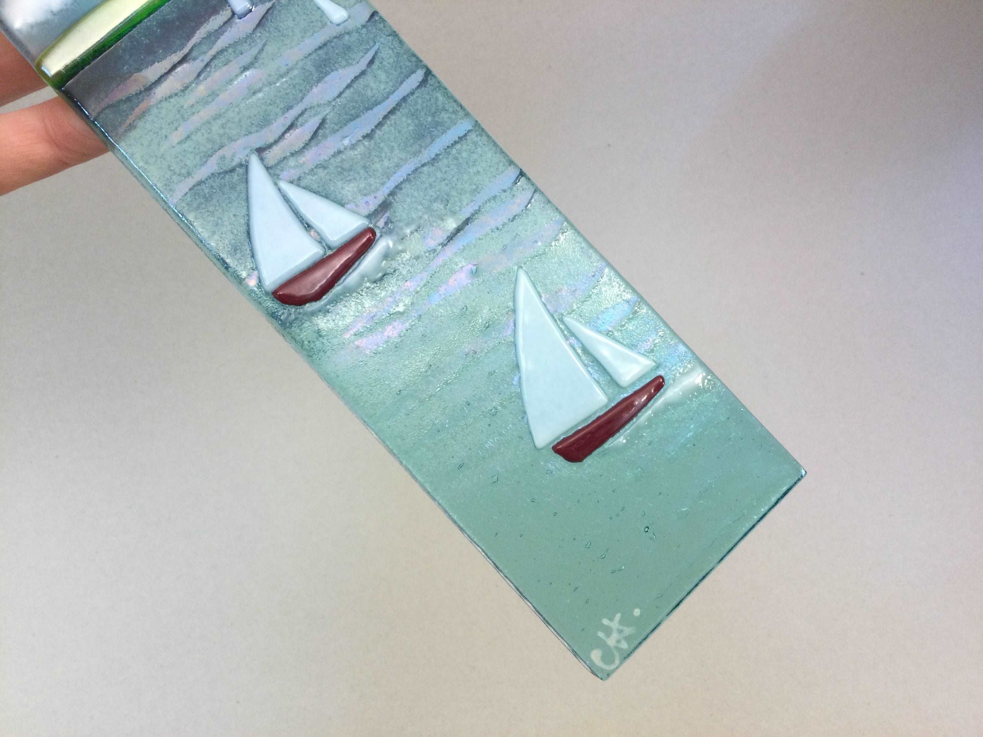 Large Hanger - Sea scene with sailing boats - Fused Glass By Claire Harris 