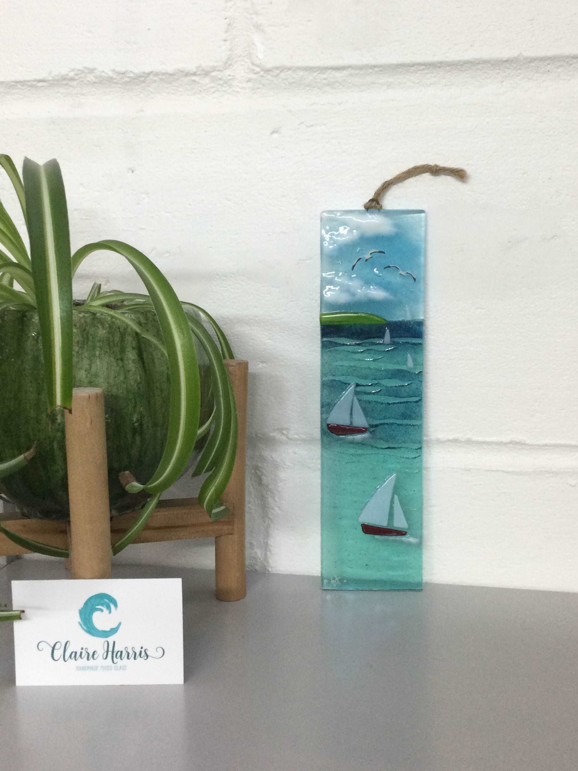 Large Hanger - Sea scene with sailing boats - Fused Glass By Claire Harris 