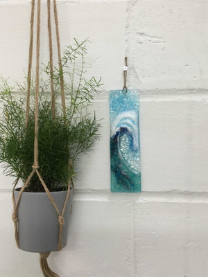 Large Hanger - Light Aqua Crashing Wave - Fused Glass By Claire Harris 