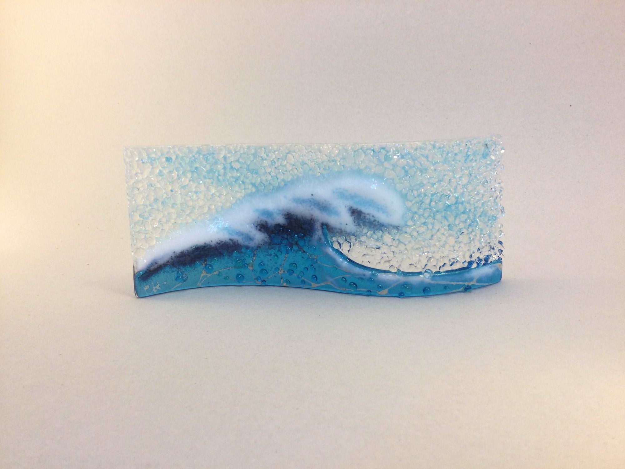 Large Freestanding Wave - Turquoise Crashing Wave - Fused Glass By Claire Harris 