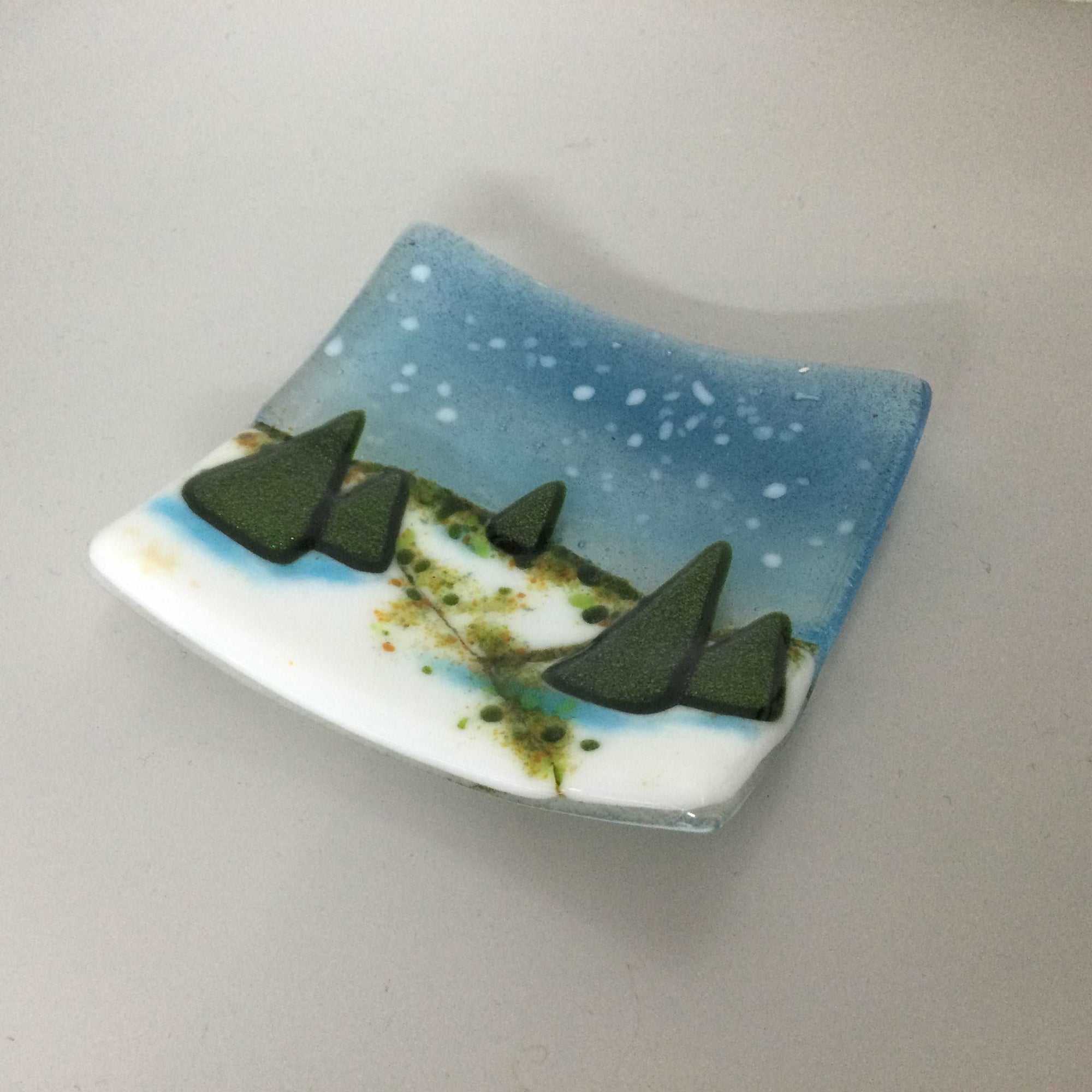 Christmas Scene Trinket Dish LIMITED EDITION - Fused Glass By Claire Harris 