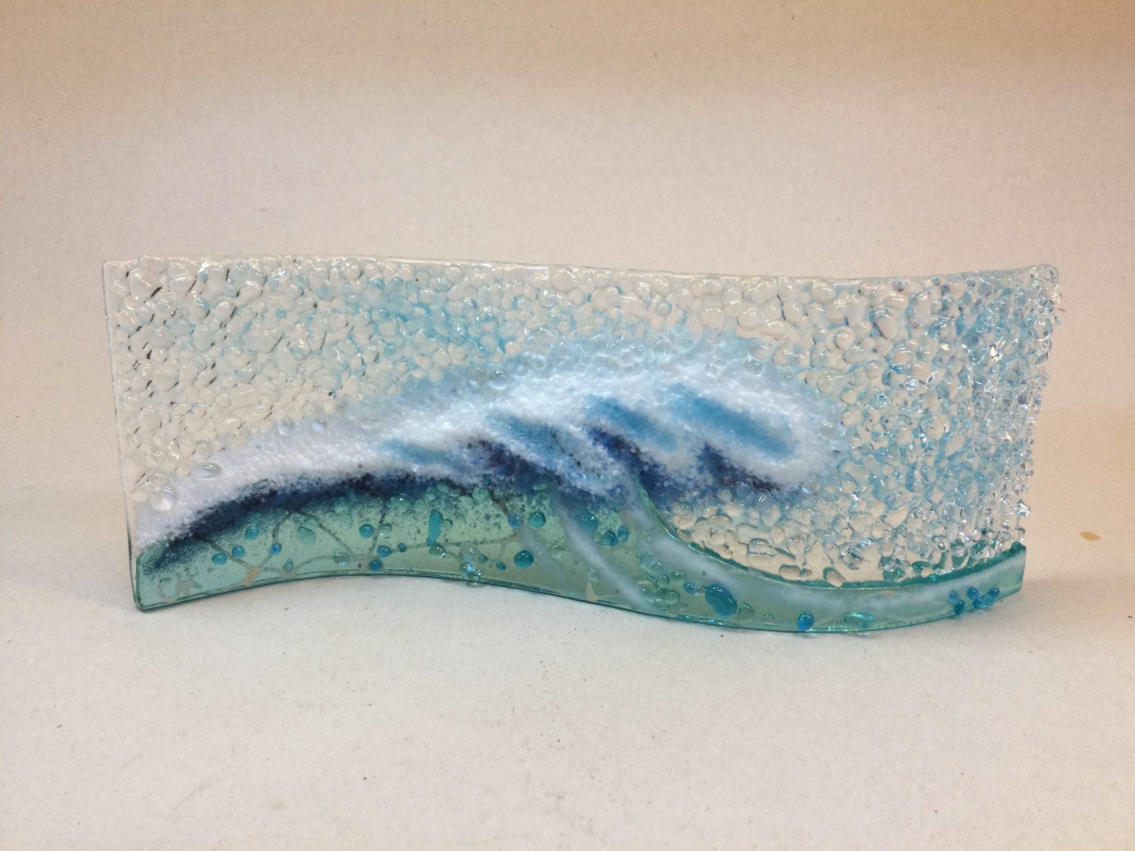 Large Freestanding Wave - Light Aqua Crashing Wave - Fused Glass By Claire Harris 