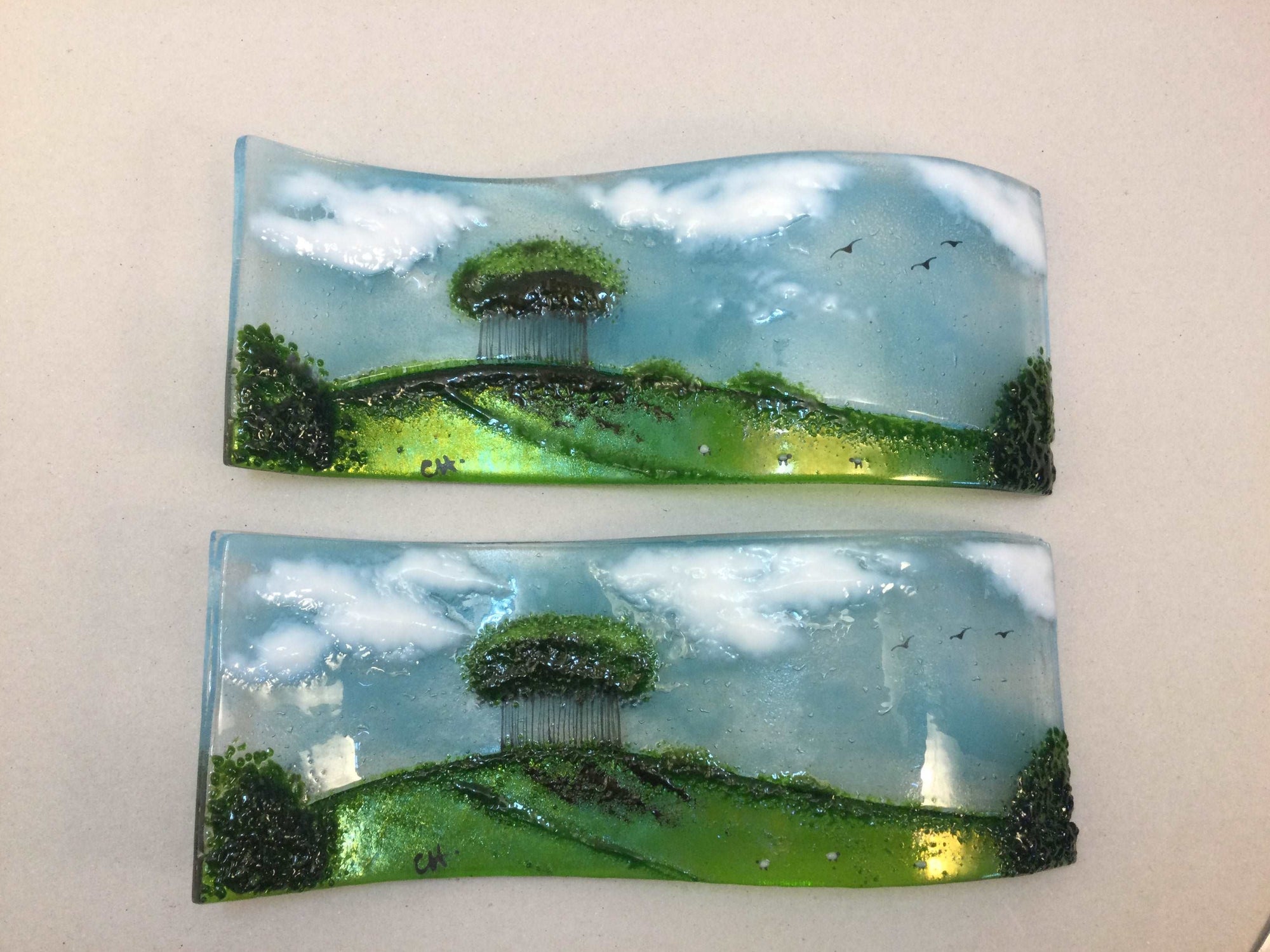 Large Freestanding Wave - Nearly Home Trees - Fused Glass By Claire Harris 