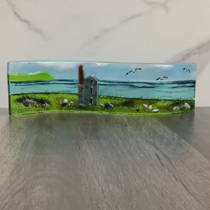 Small freestanding wave - Sea scene with Cornish Tin mine engine house.