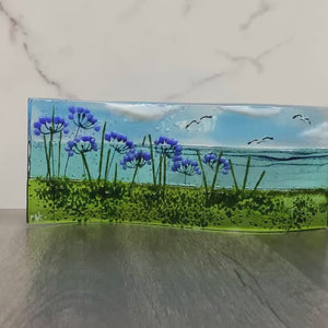 Large Freestanding Wave - Sea Scene with agapanthus