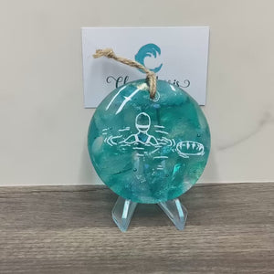 Wild Swimmer Fused Glass Light Aqua Disc, Swimmer with Float