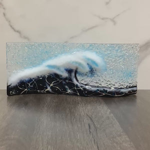 Large Freestanding Wave Dark Aqua Crashing Wave