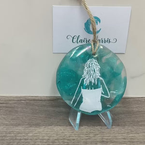 Wild Swimmer Light Aqua Fused Glass Disc, Standing Lady