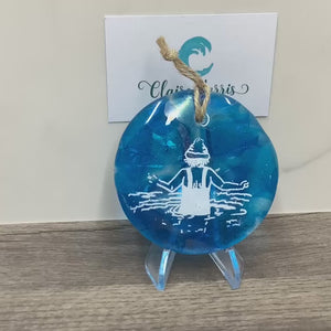 Wild Swimmer Turquoise Fused Glass Disc, Swimmer with Bobble