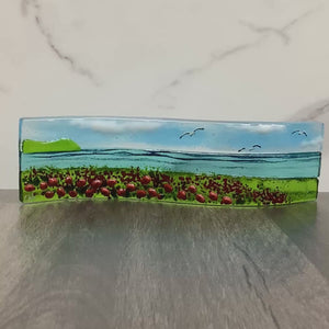 Small Freestanding Wave - Poppy field Sea Scene