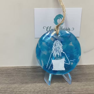Wild Swimmer Turquoise Fused Glass Disc, Standing L