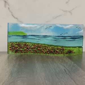 Large Freestanding Wave - Poppy field Sea Scene