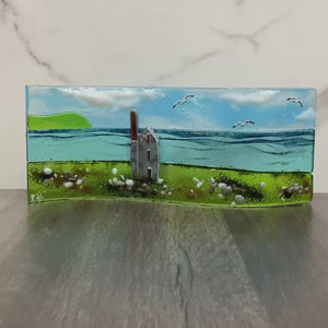 Large freestanding wave - Sea scene with Cornish Tin mine engine house.