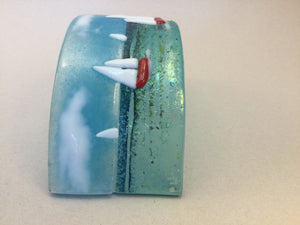 Curve - Cornish Sea scene with sailing boats - Fused Glass By Claire Harris 