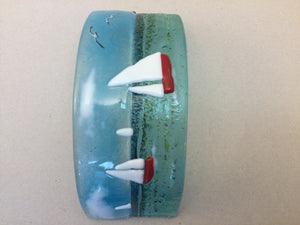 Curve - Cornish Sea scene with sailing boats - Fused Glass By Claire Harris 