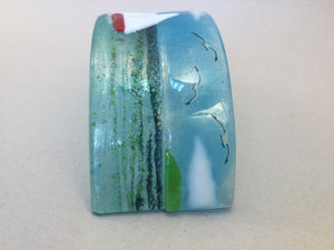 Curve - Cornish Sea scene with sailing boats - Fused Glass By Claire Harris 