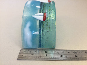 Curve - Cornish Sea scene with sailing boats - Fused Glass By Claire Harris 