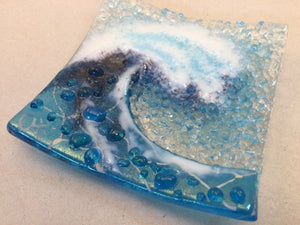 Trinket Dish - Crashing Wave Turquoise - Fused Glass By Claire Harris 