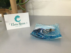 Trinket Dish - Crashing Wave Turquoise - Fused Glass By Claire Harris 