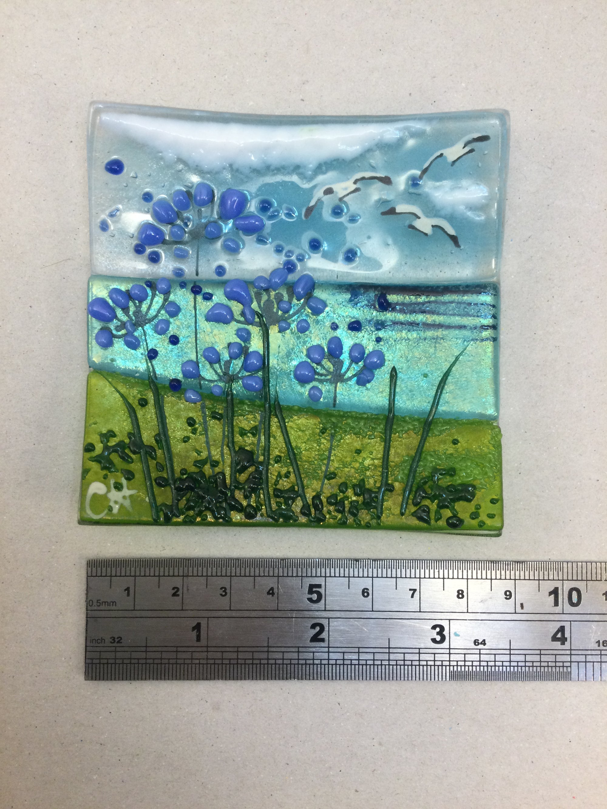 Trinket Dish - Agapanthus - Fused Glass By Claire Harris 