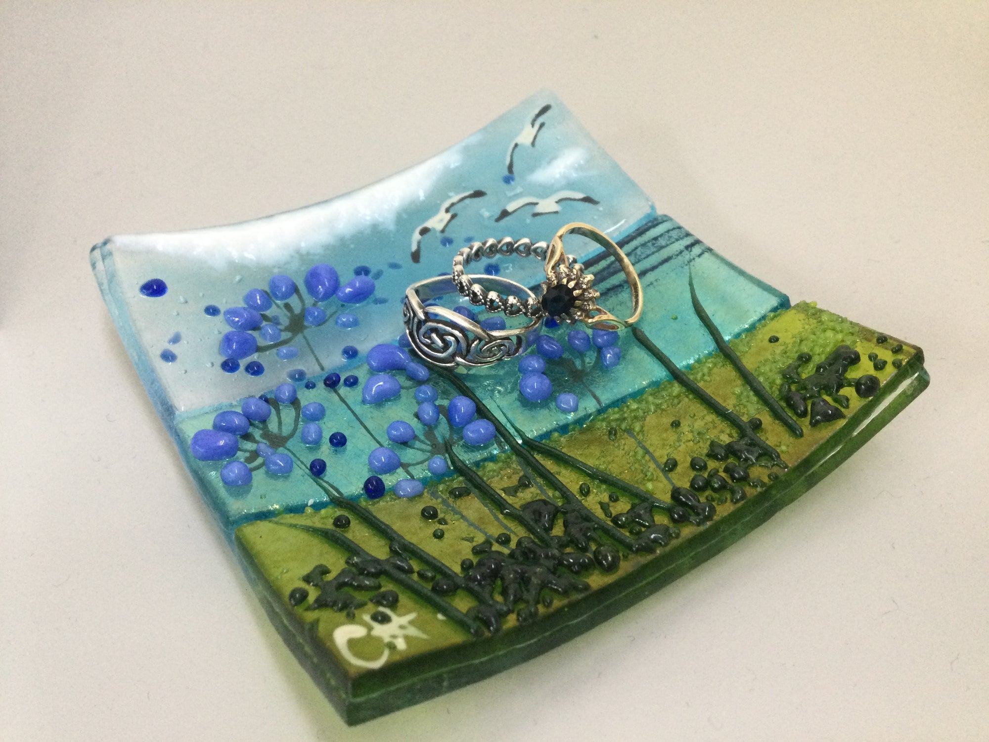 Trinket Dish - Agapanthus - Fused Glass By Claire Harris 