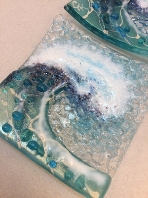 Trinket Dish - Light Aqua Crashing Wave - Fused Glass By Claire Harris 