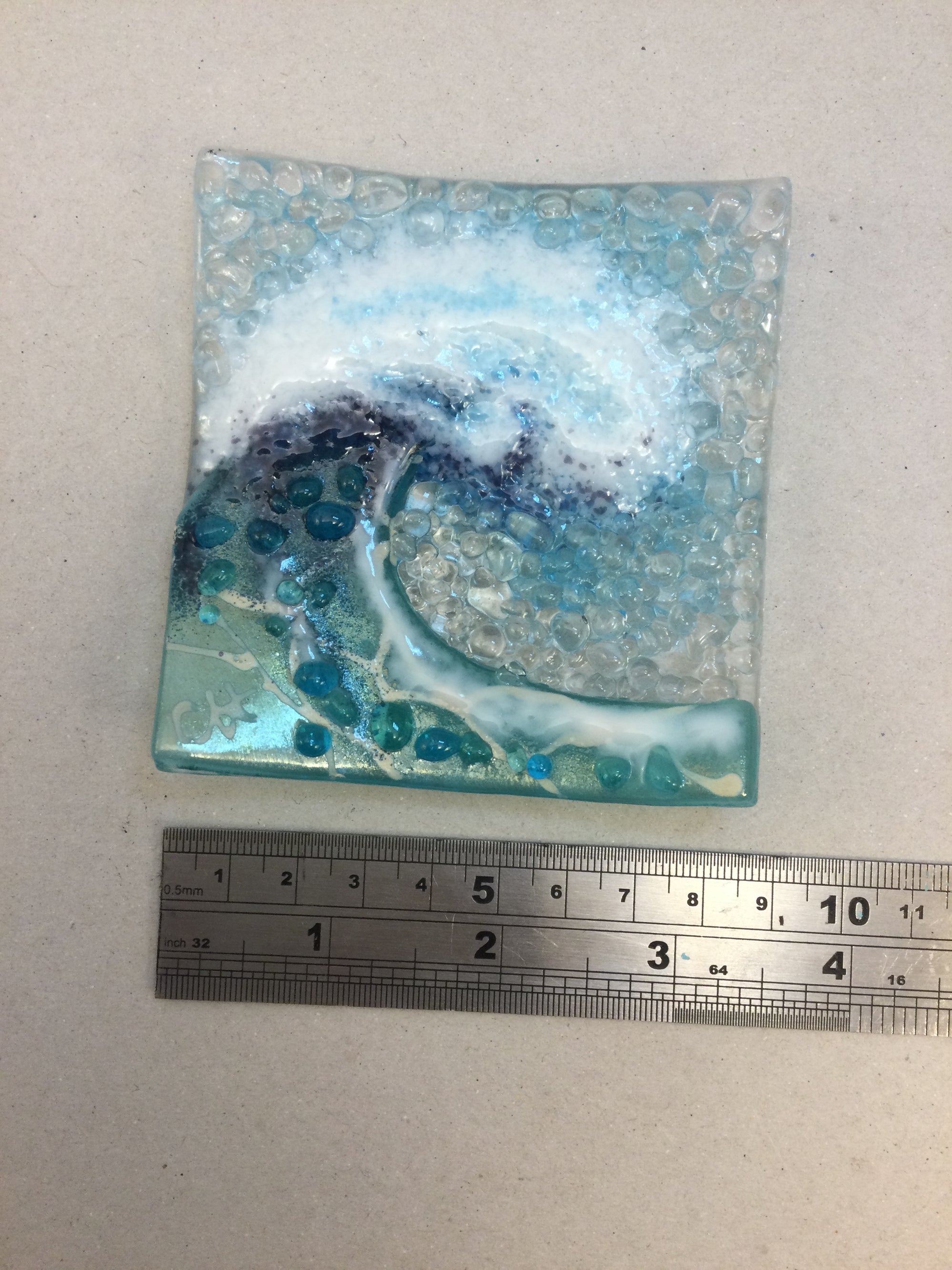 Trinket Dish - Light Aqua Crashing Wave - Fused Glass By Claire Harris 