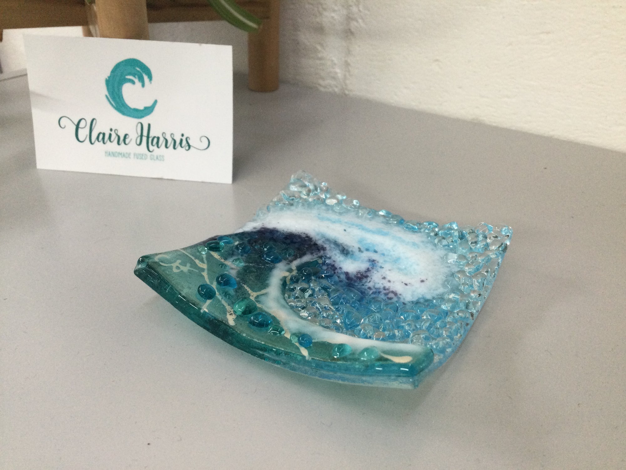 Trinket Dish - Light Aqua Crashing Wave - Fused Glass By Claire Harris 