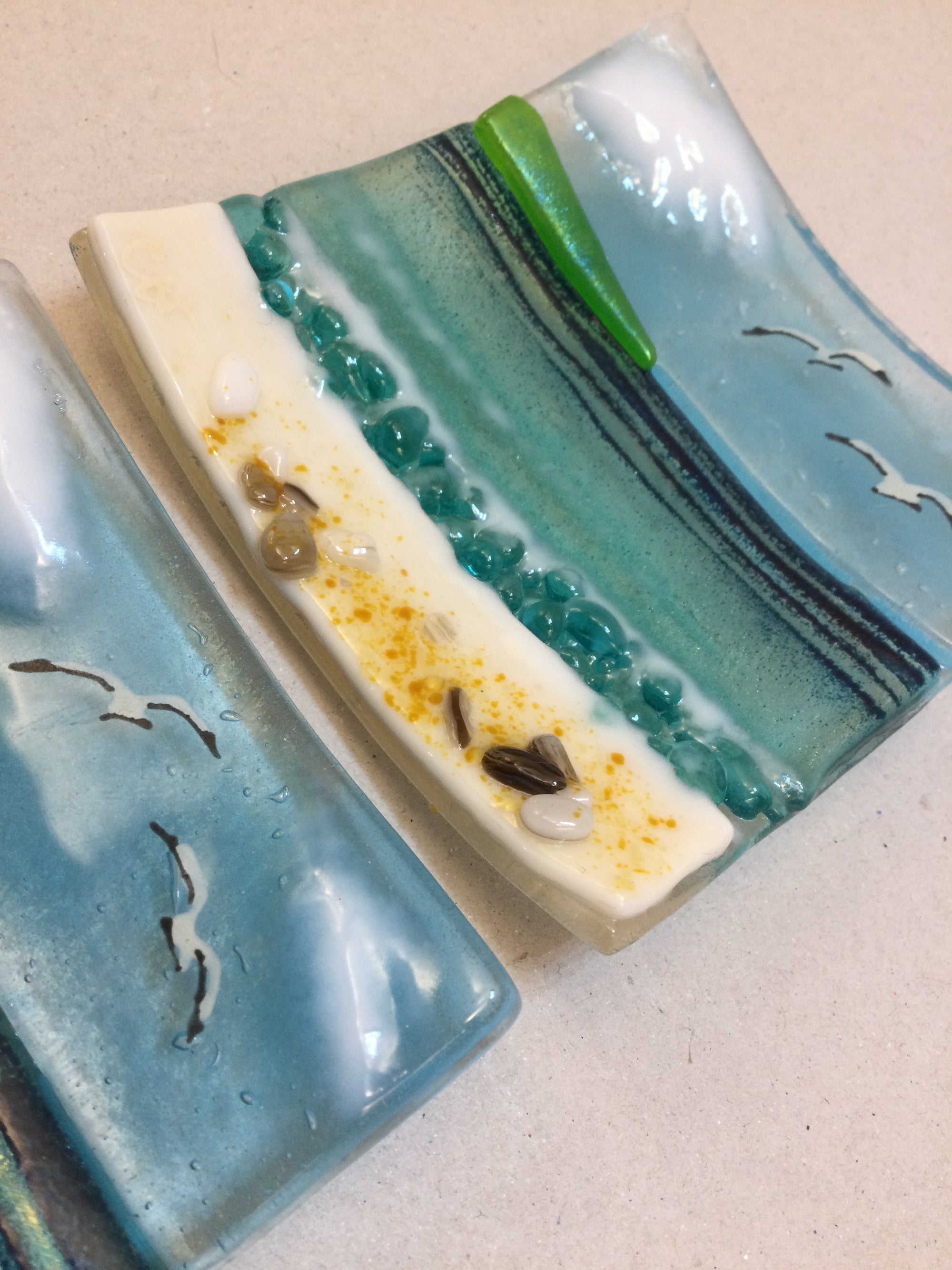 Trinket Dish - Cornish Sea Scene - Fused Glass By Claire Harris 