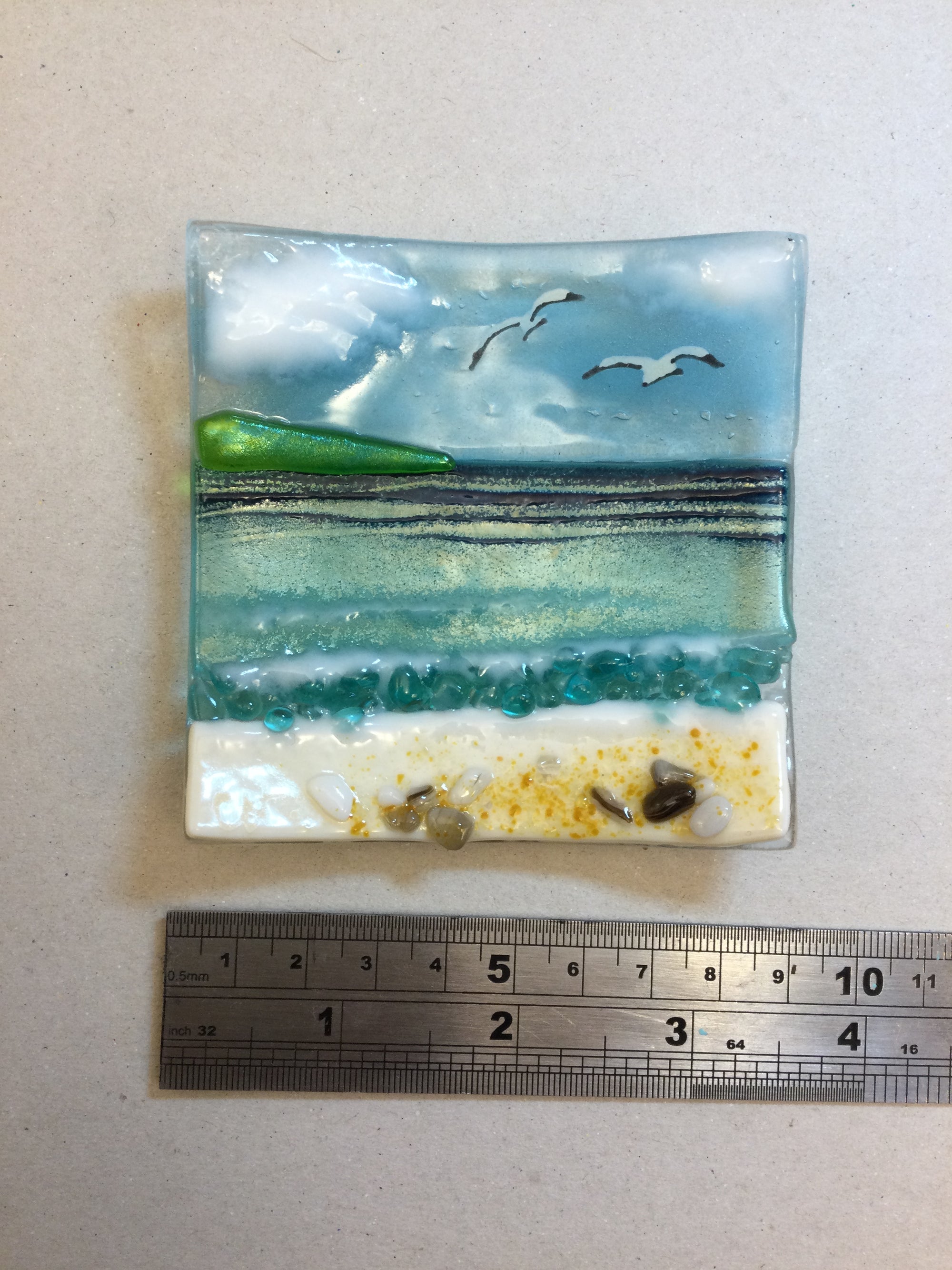 Trinket Dish - Cornish Sea Scene - Fused Glass By Claire Harris 