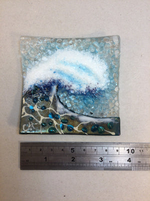 Trinket Dish - Crashing Wave Dark Aqua - Fused Glass By Claire Harris 