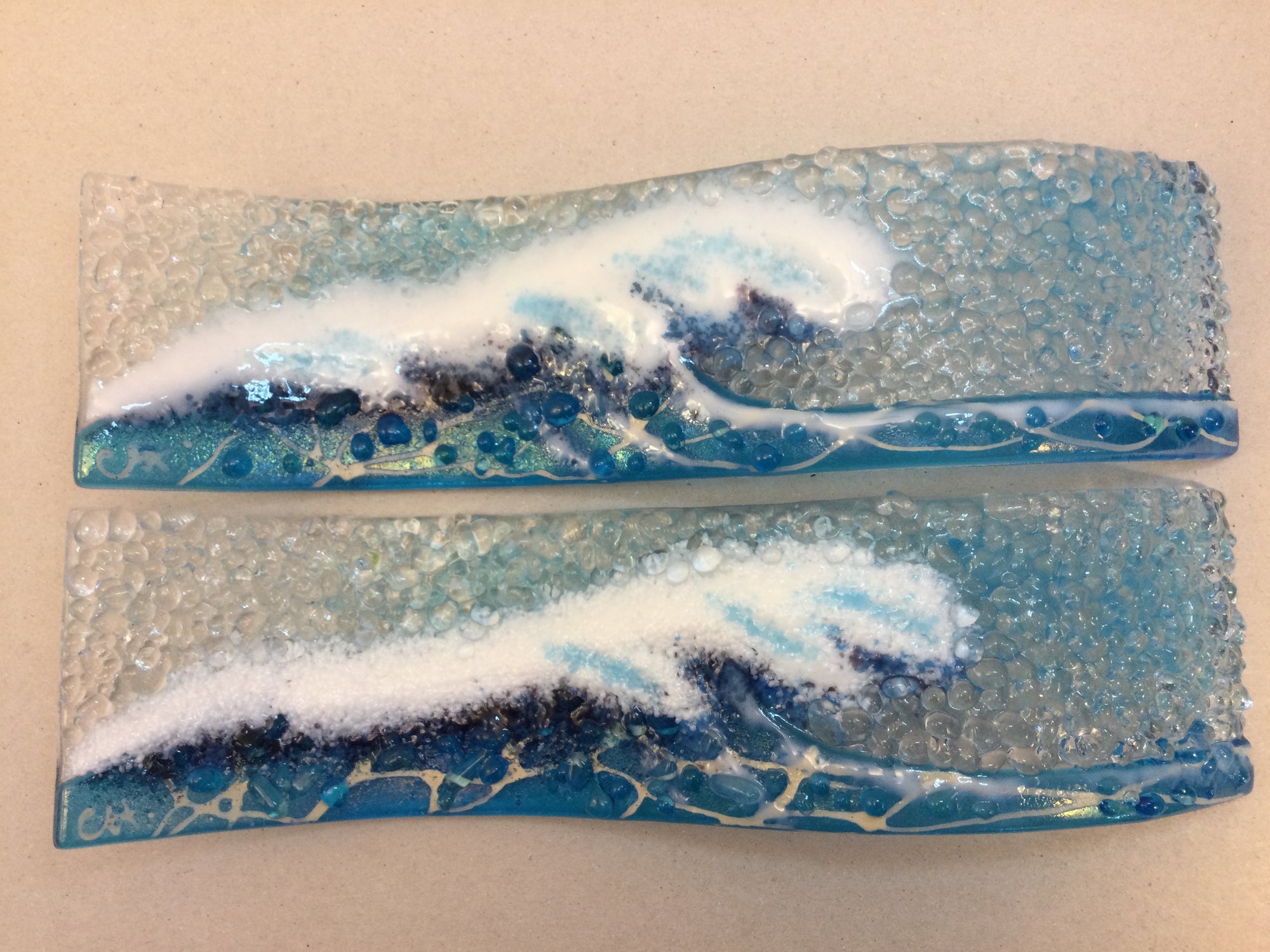 Small Freestanding Wave - Turquoise Crashing Wave - Fused Glass By Claire Harris 