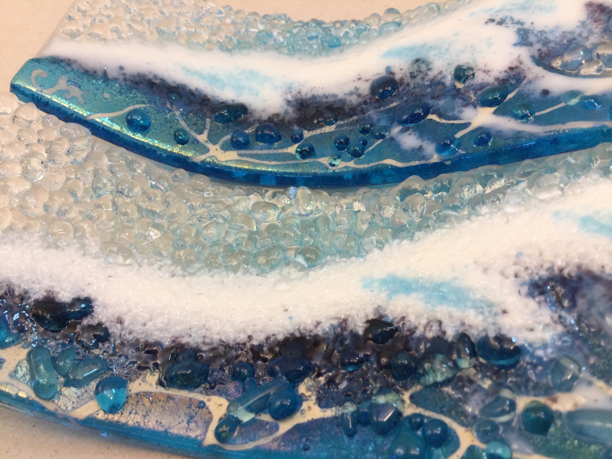 Small Freestanding Wave - Turquoise Crashing Wave - Fused Glass By Claire Harris 