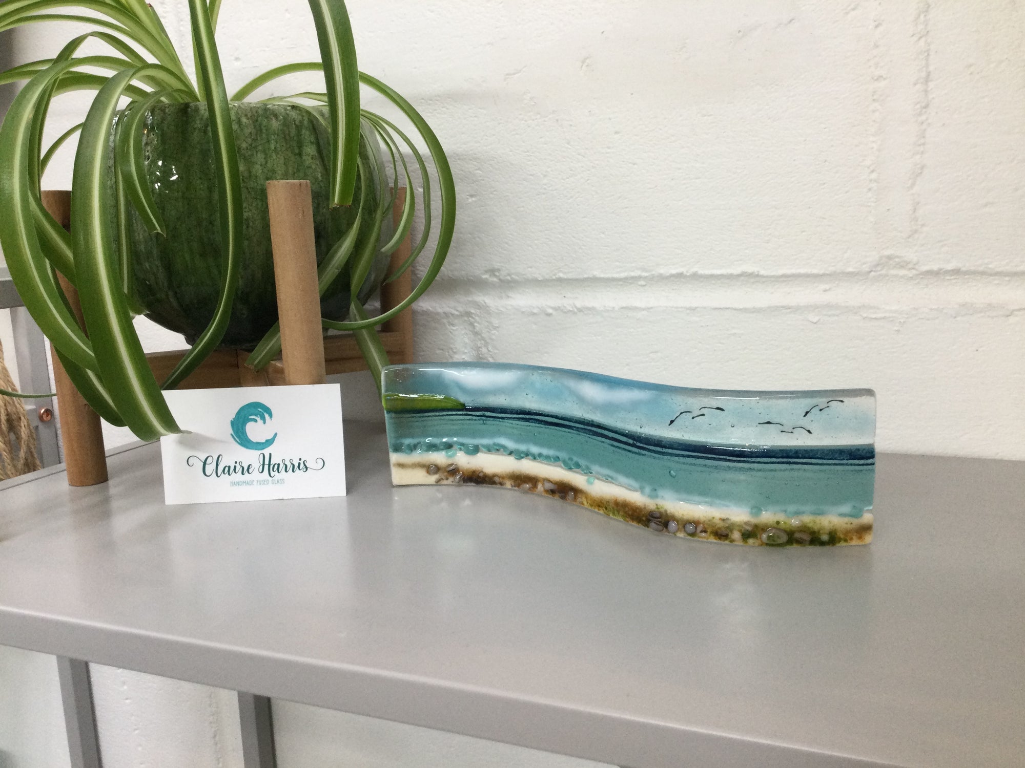 Small Freestanding Wave Sea Scene - Fused Glass By Claire Harris 