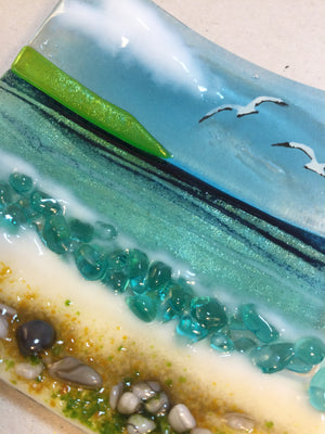 Trinket Dish - Cornish Sea Scene - Fused Glass By Claire Harris 