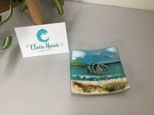 Trinket Dish - Cornish Sea Scene - Fused Glass By Claire Harris 