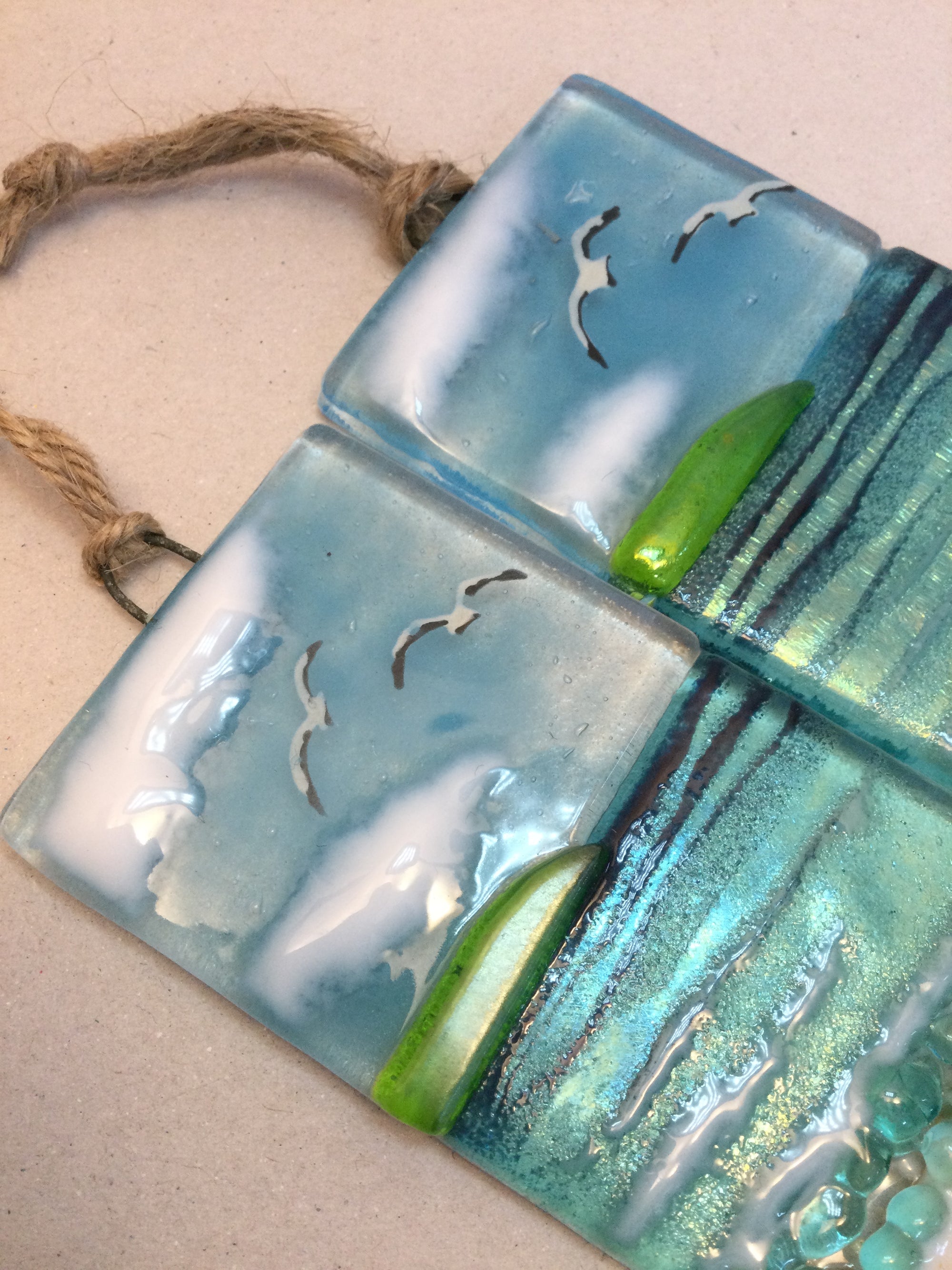 Small Hanger - Cornish Sea scene - Fused Glass By Claire Harris 