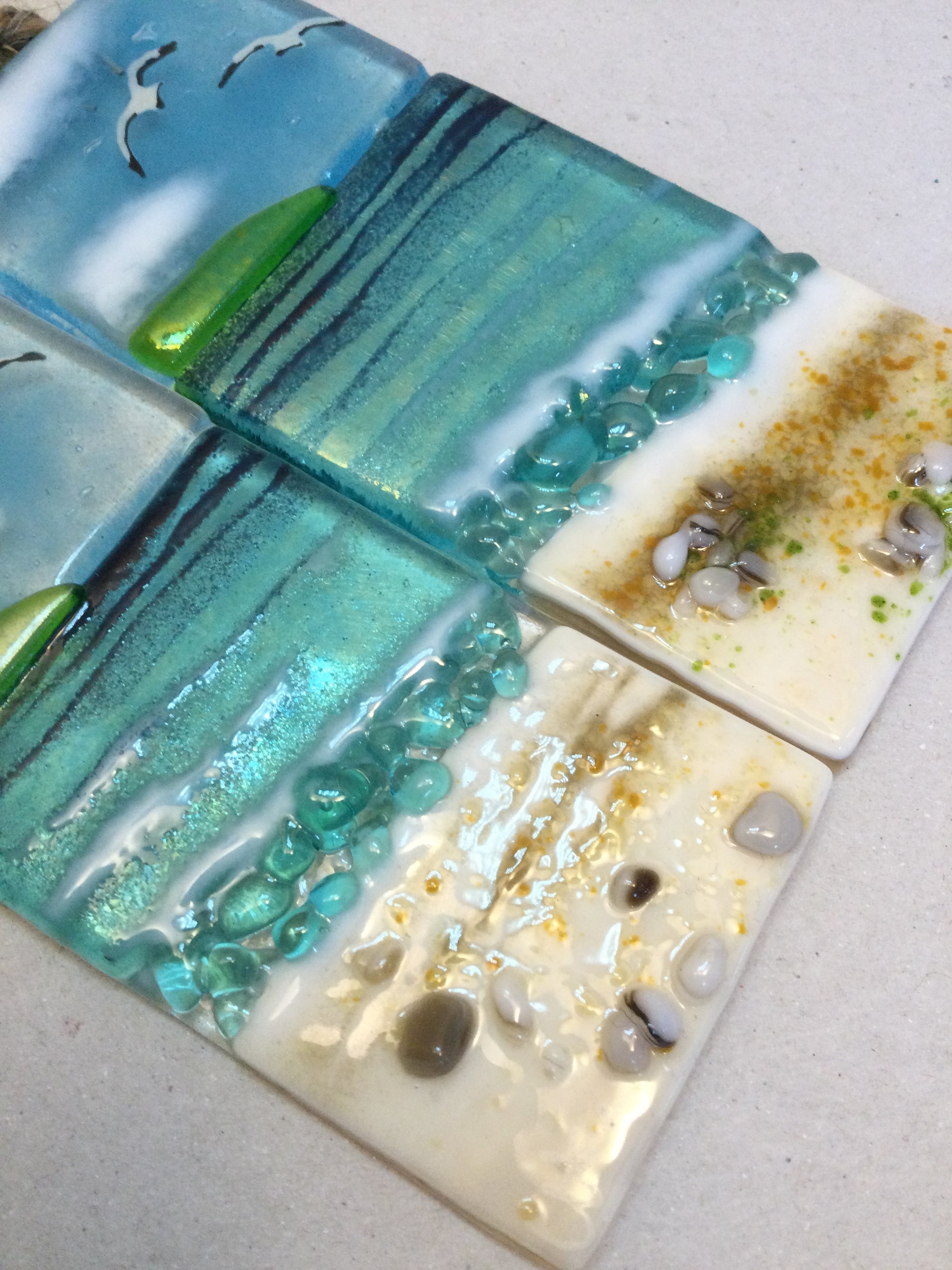 Small Hanger - Cornish Sea scene - Fused Glass By Claire Harris 