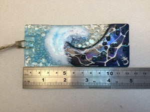 Small Hanger - Dark Aqua Crashing Wave - Fused Glass By Claire Harris 