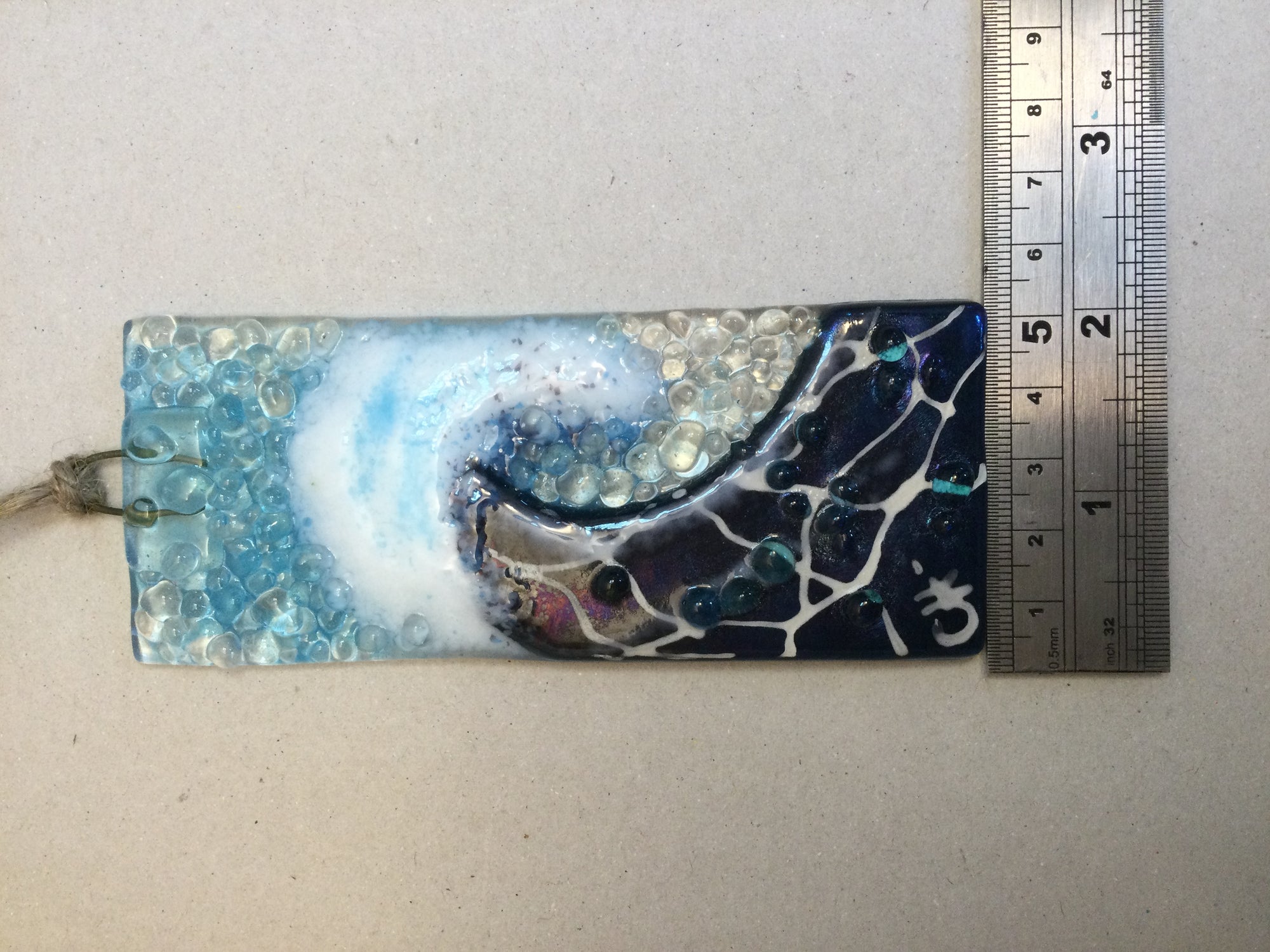 Small Hanger - Dark Aqua Crashing Wave - Fused Glass By Claire Harris 