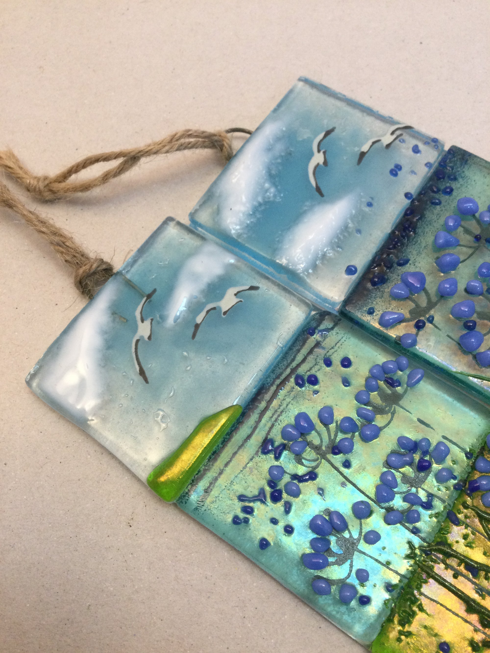 Small Hanger - Sea scene with agapanthus - Fused Glass By Claire Harris 