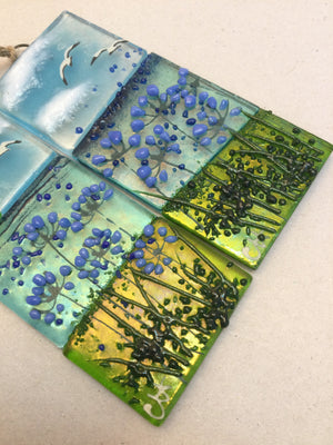 Small Hanger - Sea scene with agapanthus - Fused Glass By Claire Harris 