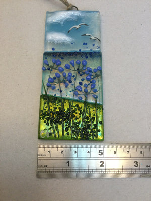 Small Hanger - Sea scene with agapanthus - Fused Glass By Claire Harris 