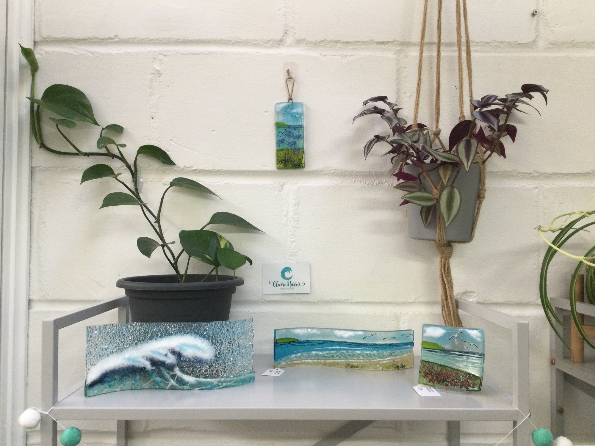 Small Hanger - Sea scene with agapanthus - Fused Glass By Claire Harris 