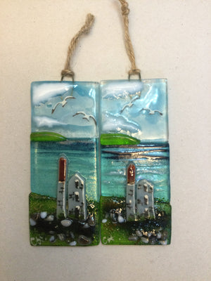 Small Hanger - Sea scene with Engine house - Fused Glass By Claire Harris 