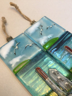 Small Hanger - Sea scene with Engine house - Fused Glass By Claire Harris 